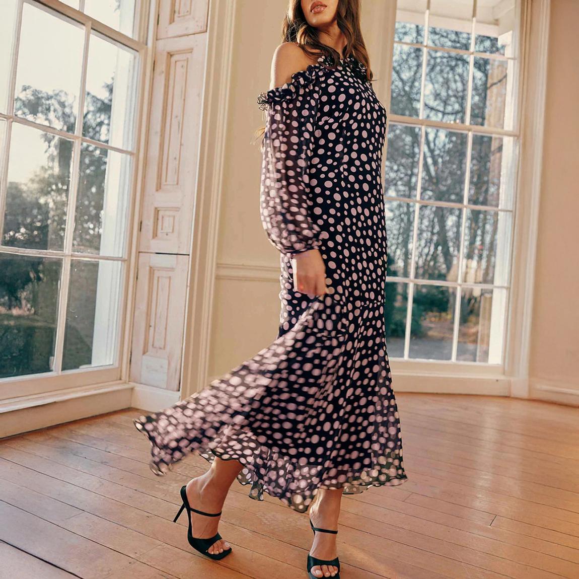 Arianna Pink Polka Dot Cosarge High Low Dress main product photo