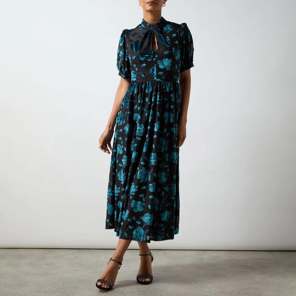 Erin Teal Floral Burnout Midi Dress main product photo