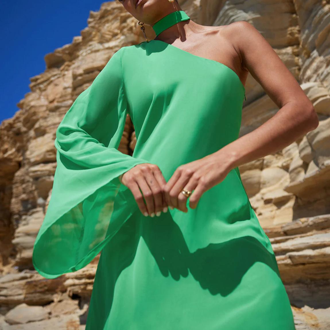 Oona Green Chiffon One Shoulder Maxi Dress main product photo