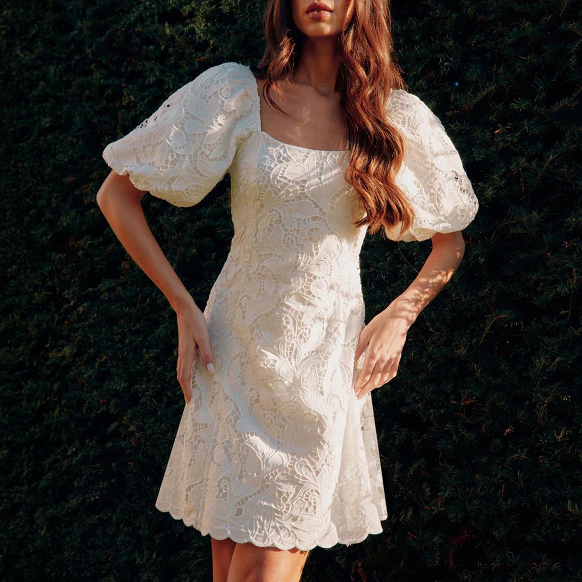 Lace Puff Sleeve Square Neck Dress main product photo
