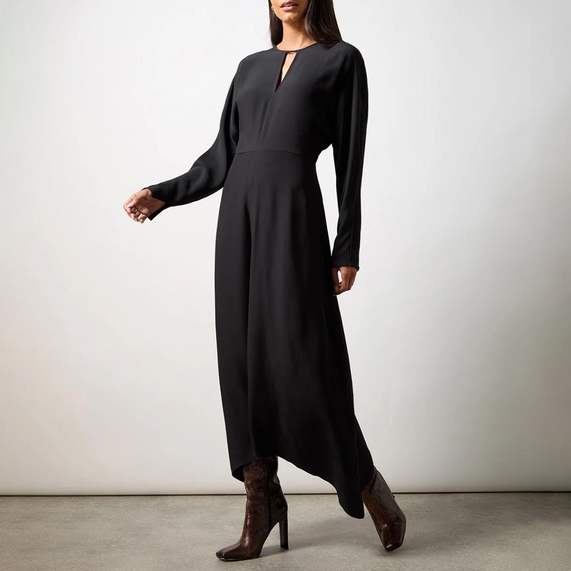 Black Crepe Keyhole Midi Dress main product photo