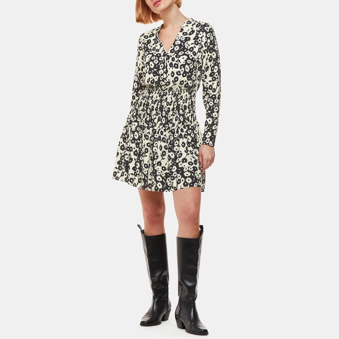 Black/Cream Riley Floral Shirred Dress main product photo
