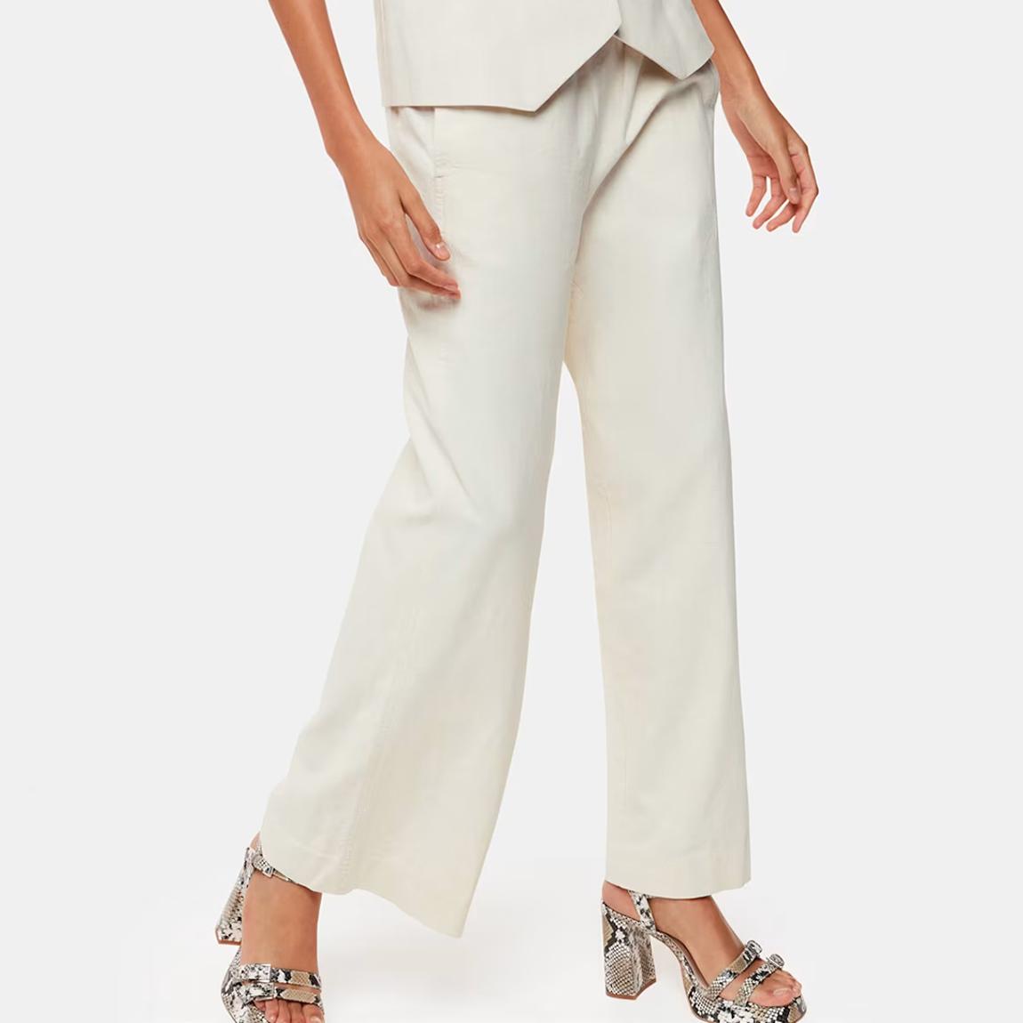 Ecru Lindsey Linen Blend Trousers main product photo