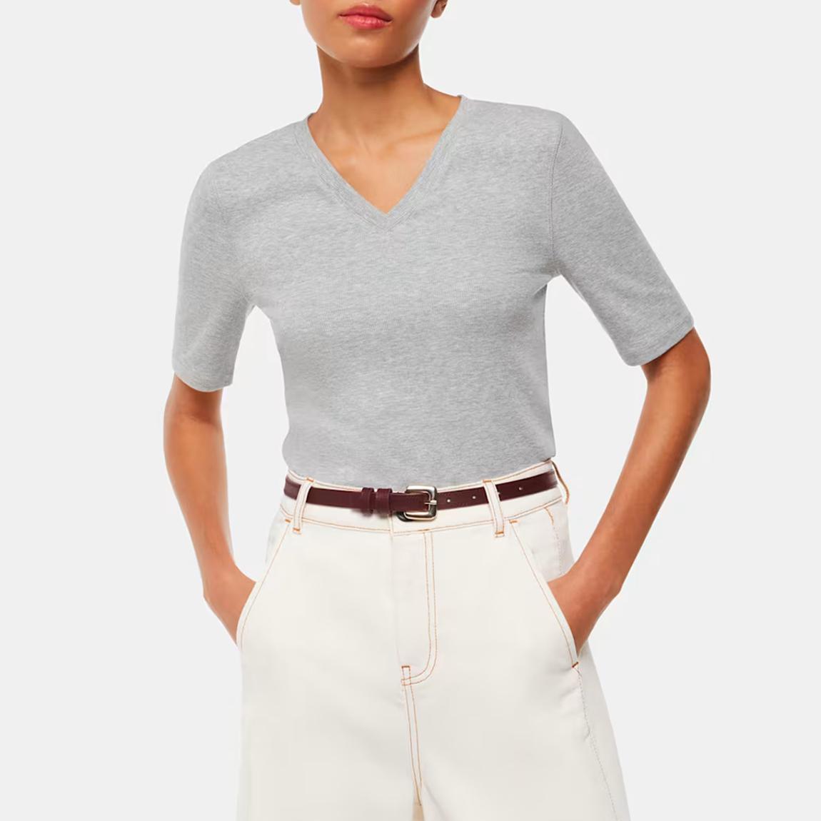 Grey V-Neck Ribbed T-Shirt main product photo
