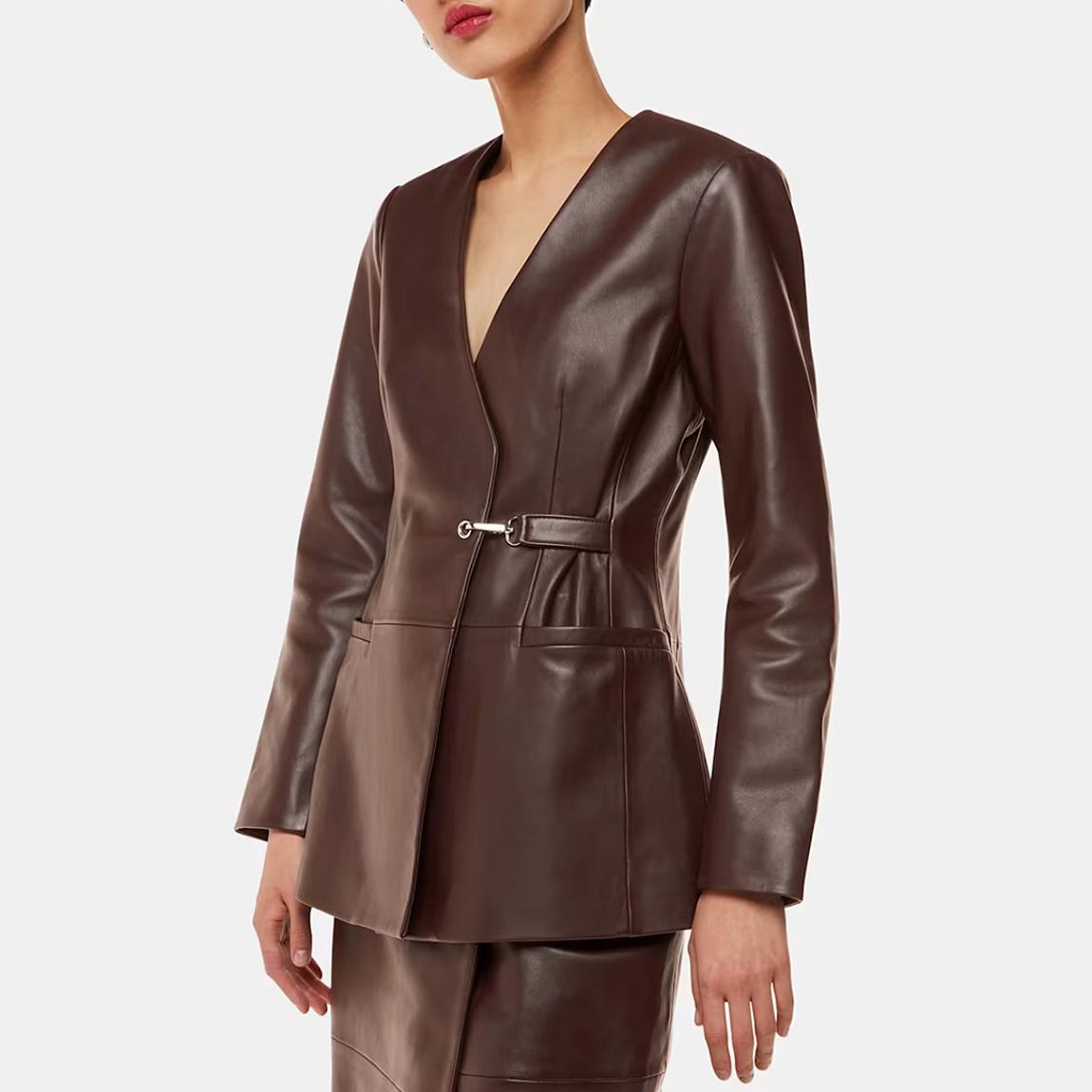 Brown Josie Wrap Leather Blazer main product photo
