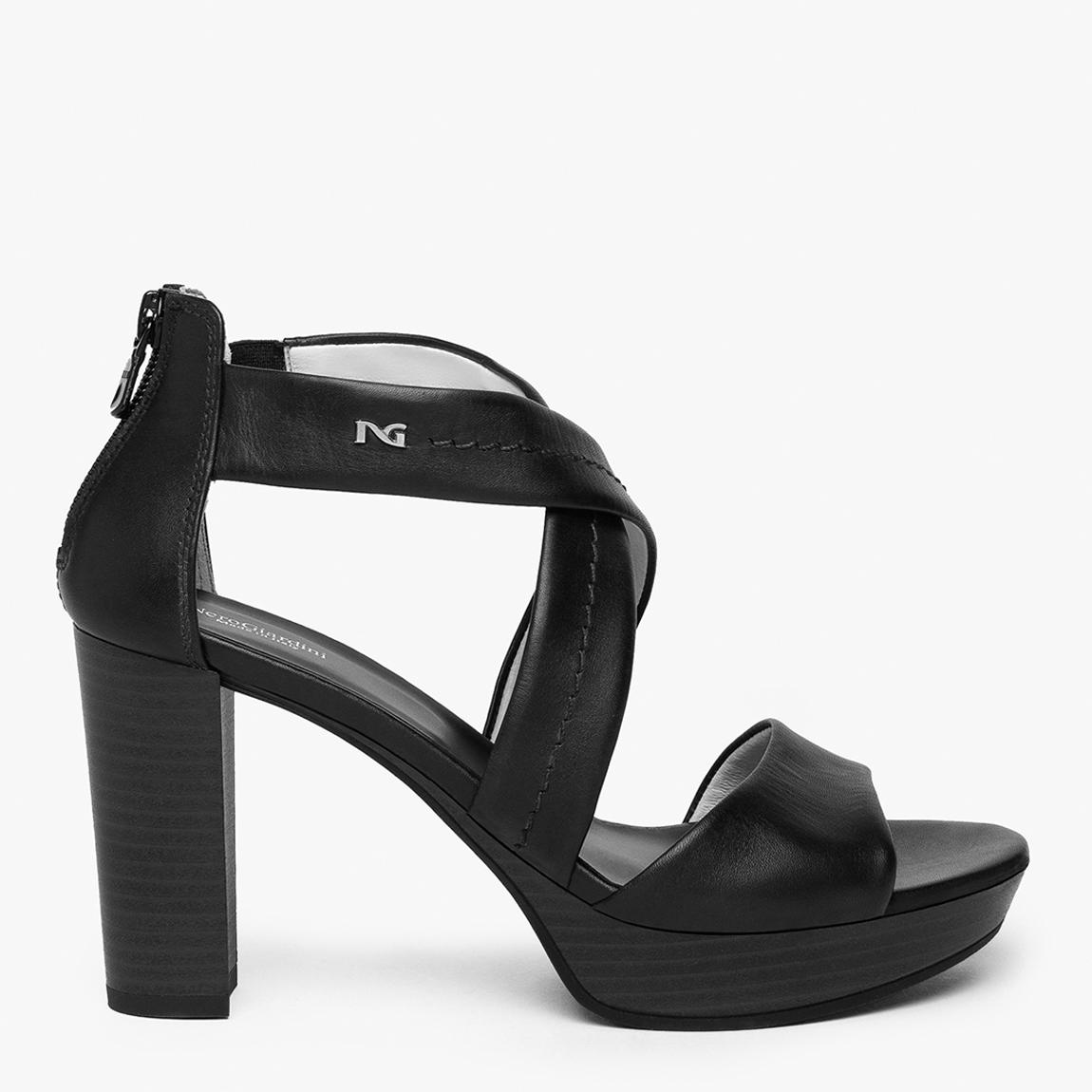 Black Leather Heeled Sandals main product photo
