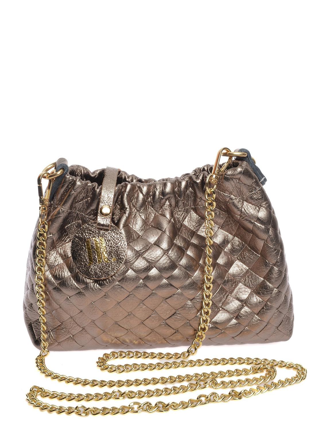 Gold Leather Crossbody Bag By Roberta M main product photo
