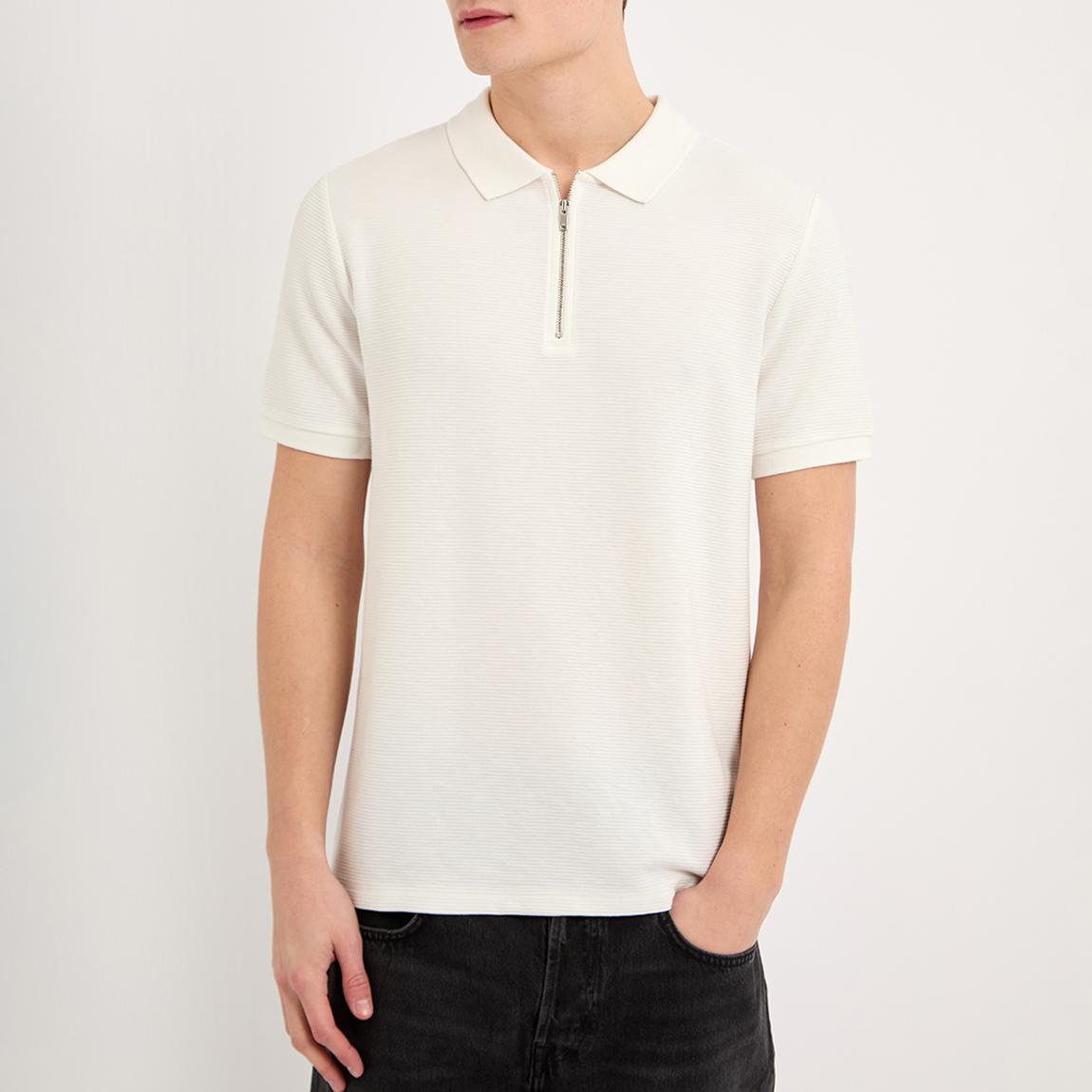 White Odin Ribbed Zip Neck Polo Shirt main product photo