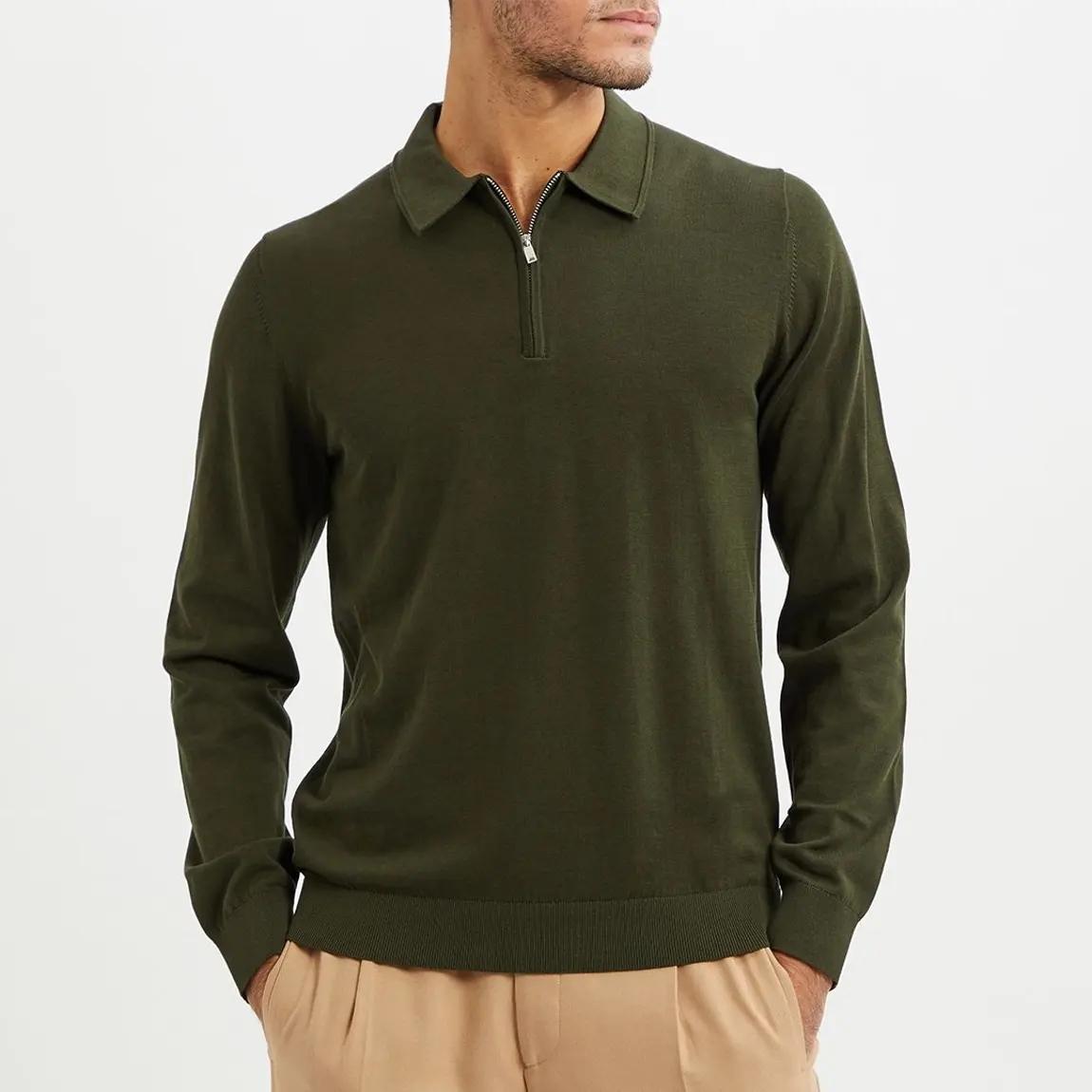 Khaki Aidan Half Zip Cotton Jumper main product photo