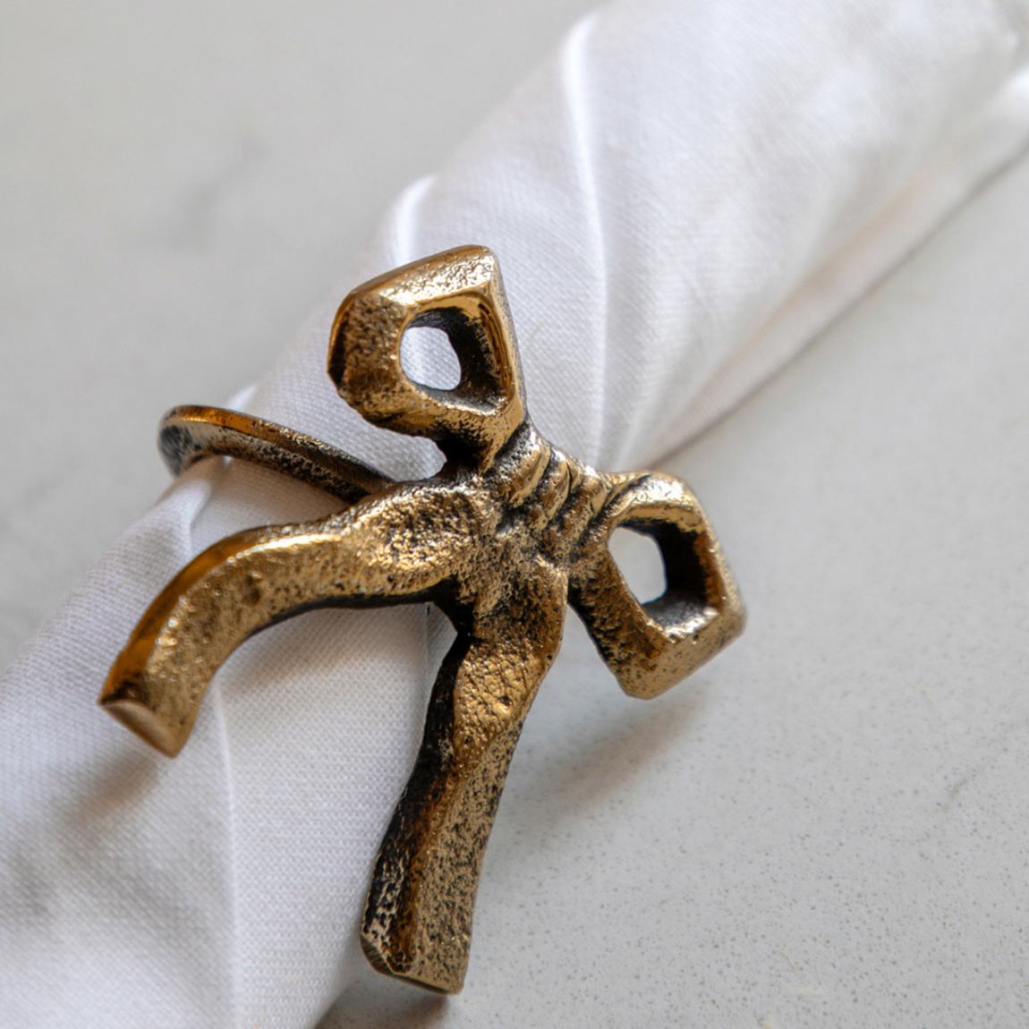 Set of 4 Bow Napkin Ring, Antique Gold main product photo