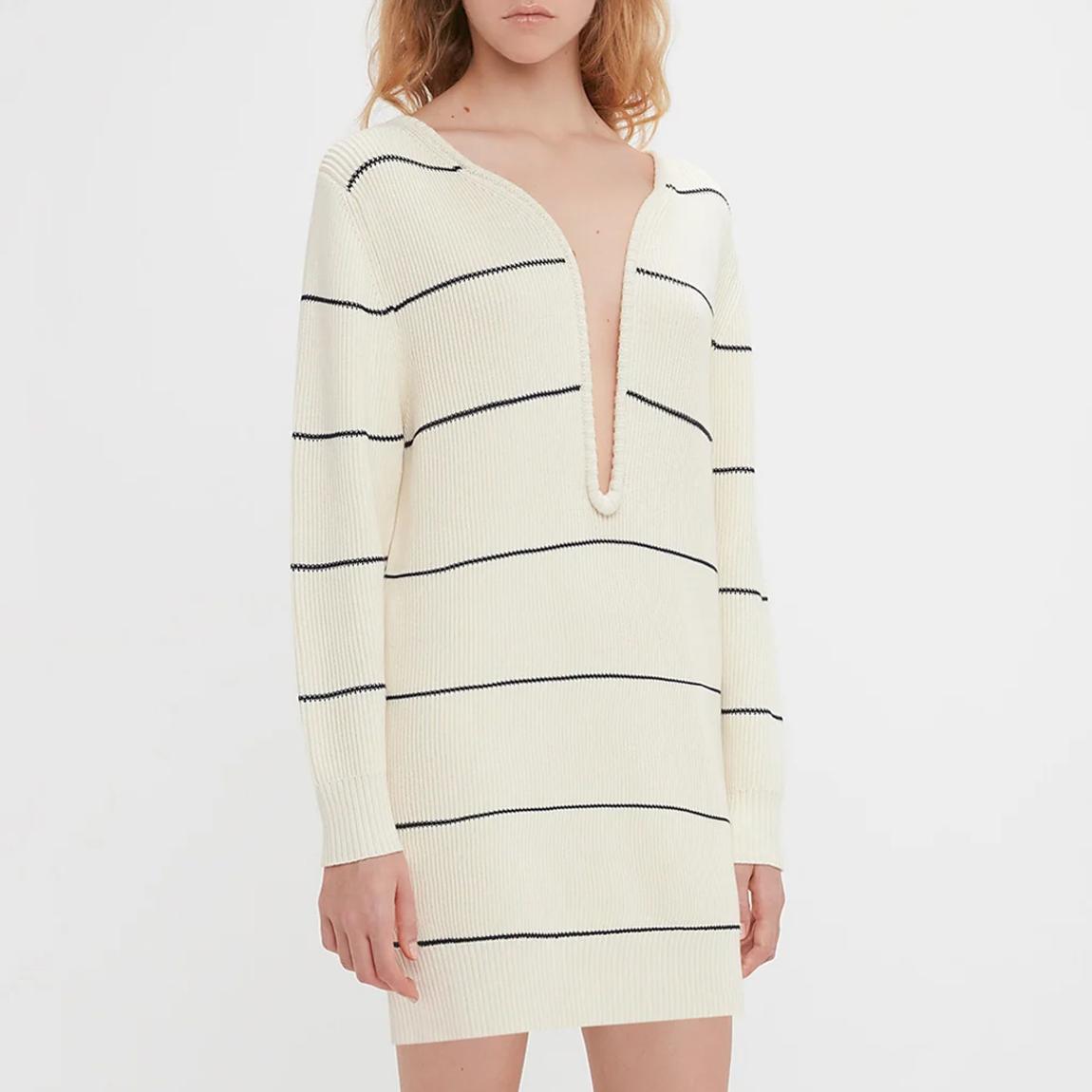 Cream Stripe Plunge Jumper Dress main product photo