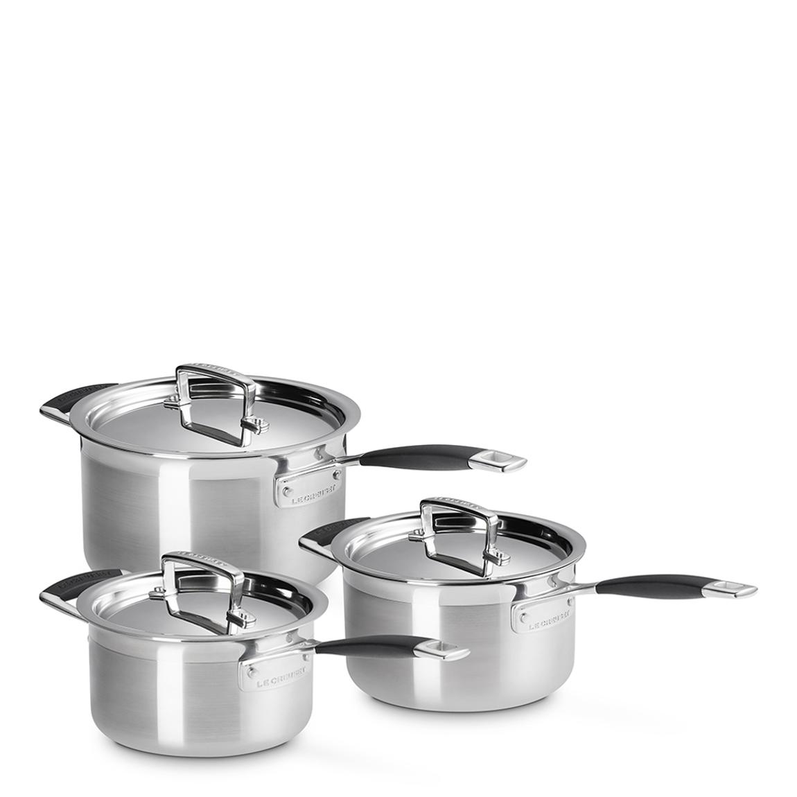 Classic 3-Ply Stainless Steel Set of 3 Saucepans with Silicone Handles main product photo