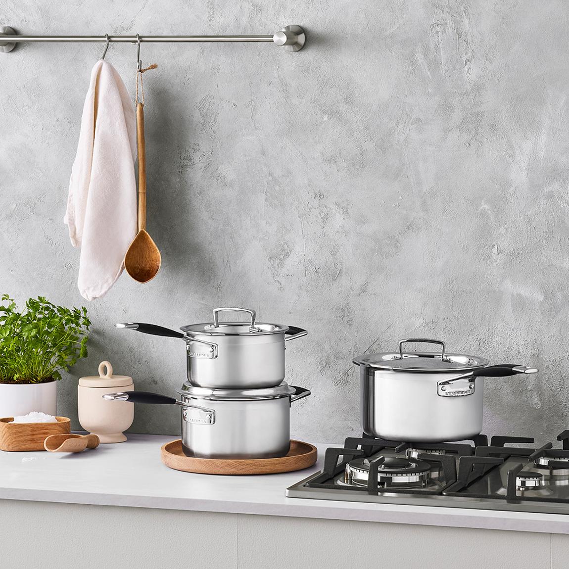 Le Creuset Classic 3-Ply Stainless Steel Set of 3 Saucepans with