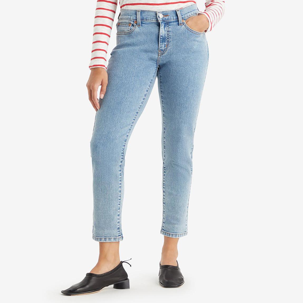 Blue Mid Rise Boyfriend Crop Jeans main product photo