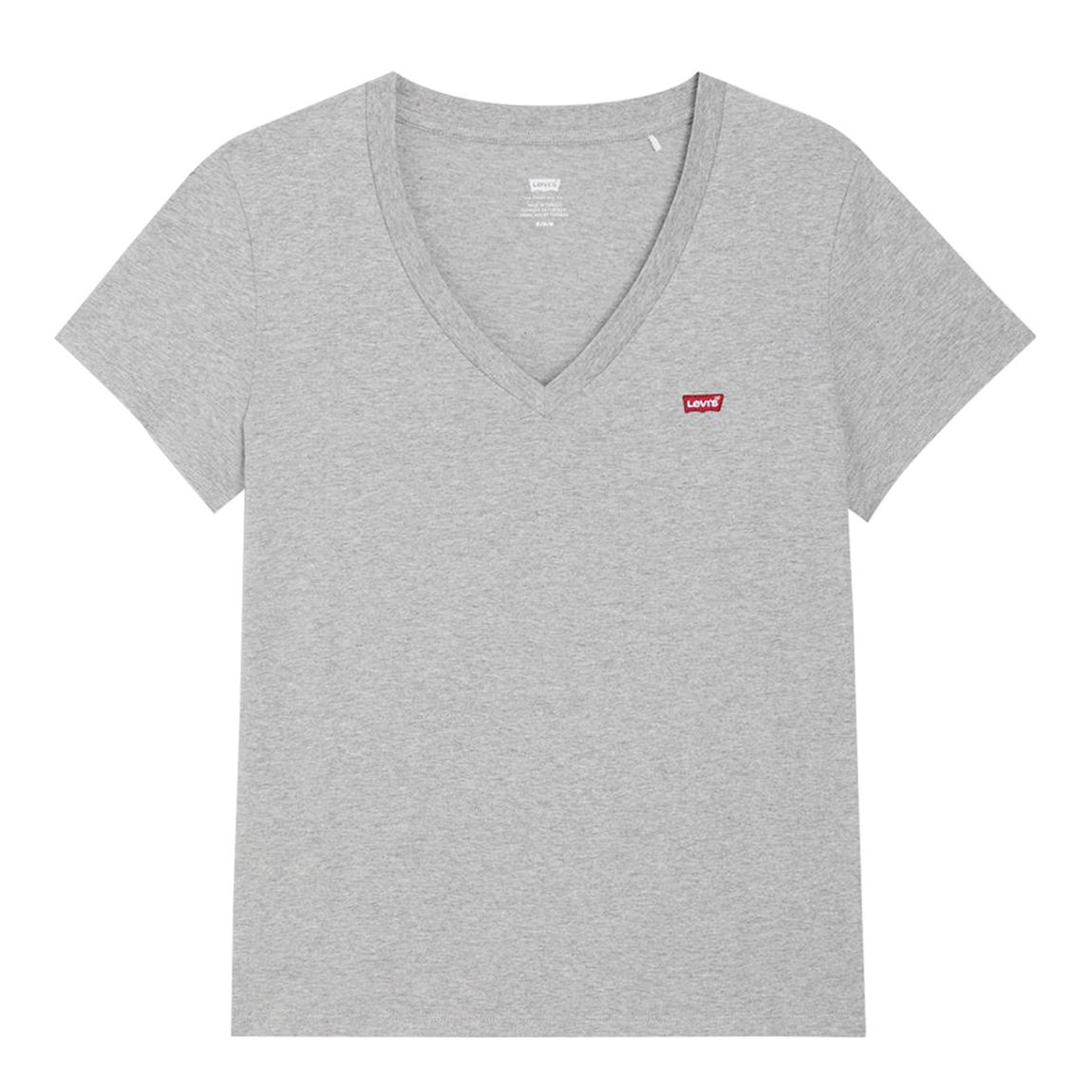 Grey V-Neck Embroidered Cotton T-Shirt main product photo