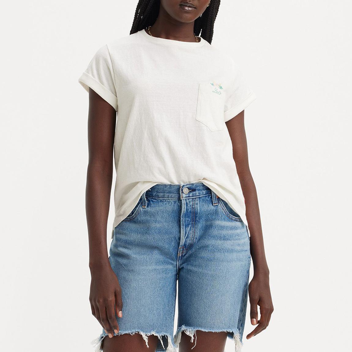 White Margot Embroidered Pocket Cotton T-Shirt main product photo