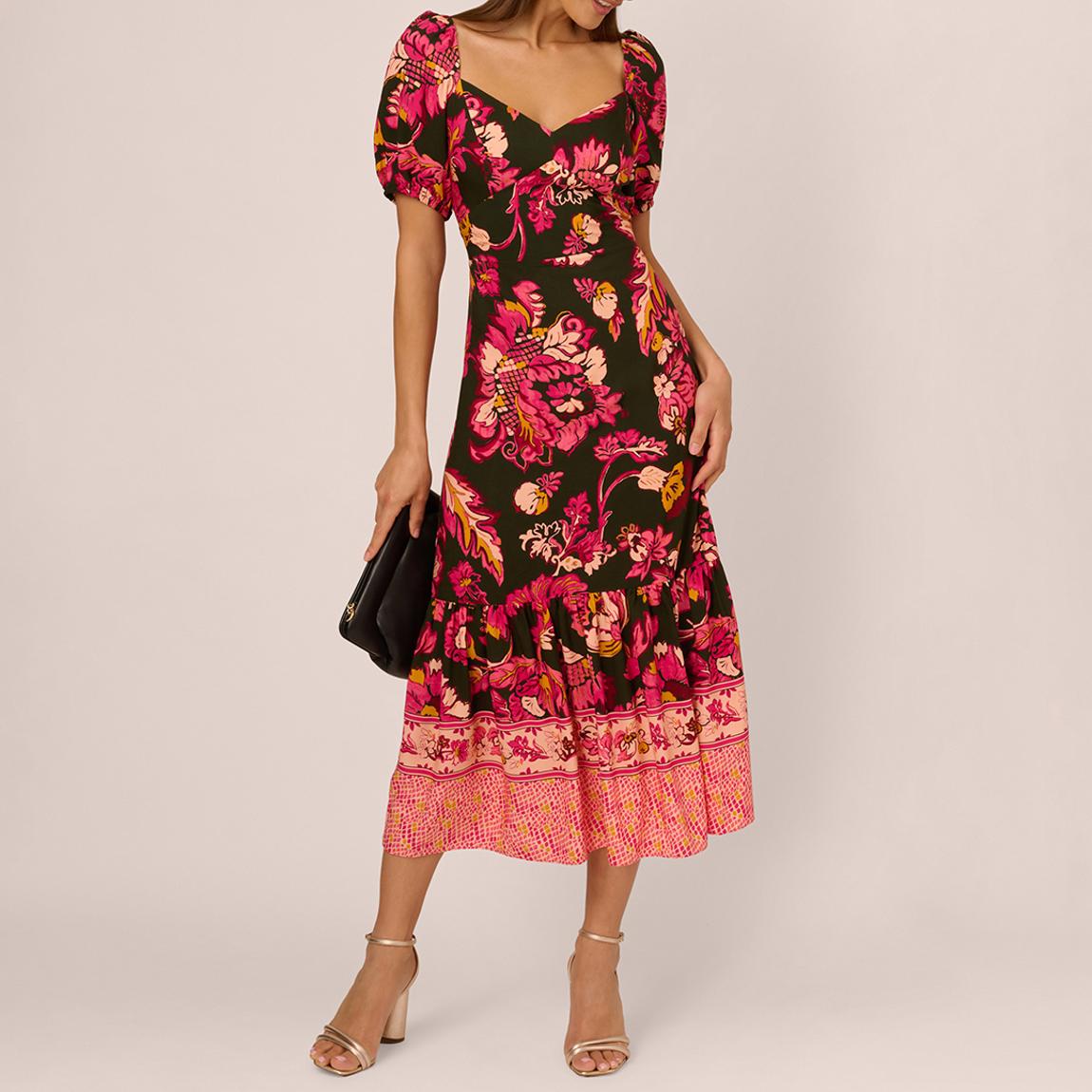 Multi Printed Puff Sleeve Midi Dress main product photo