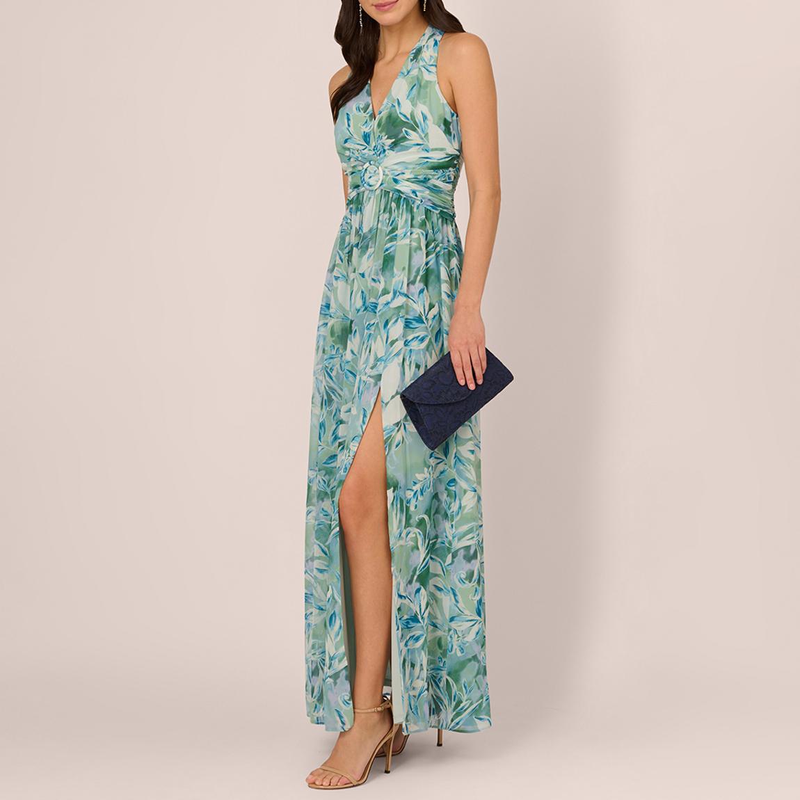 Turquoise Chiffon Leaf Maxi Dress main product photo