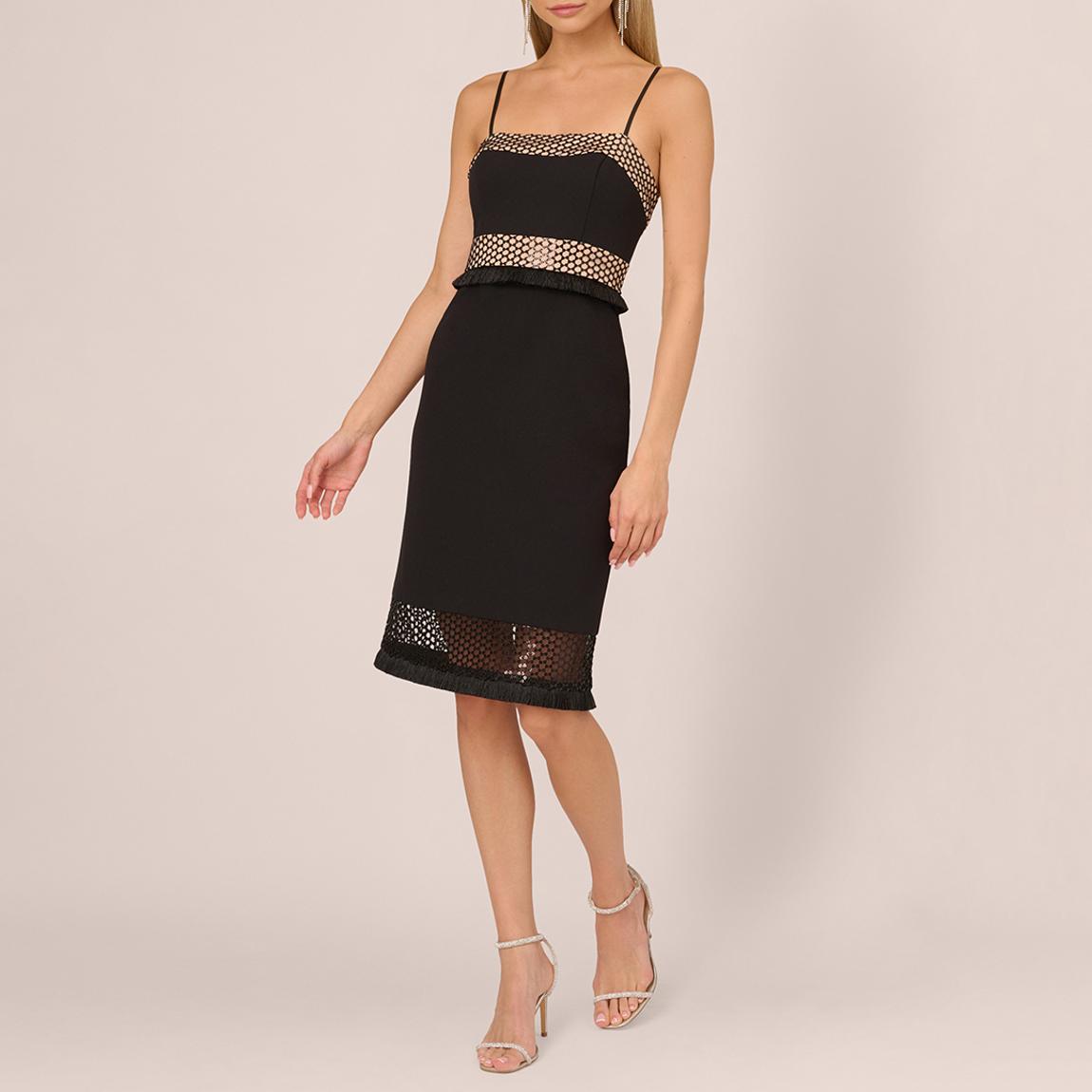 Black Knit Crepe Combo Midi Dress main product photo
