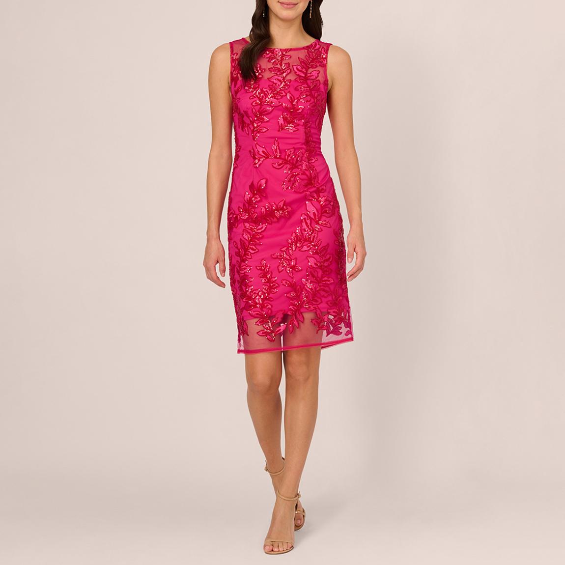 Hot Pink Sequin Leaf Sheath Dress main product photo