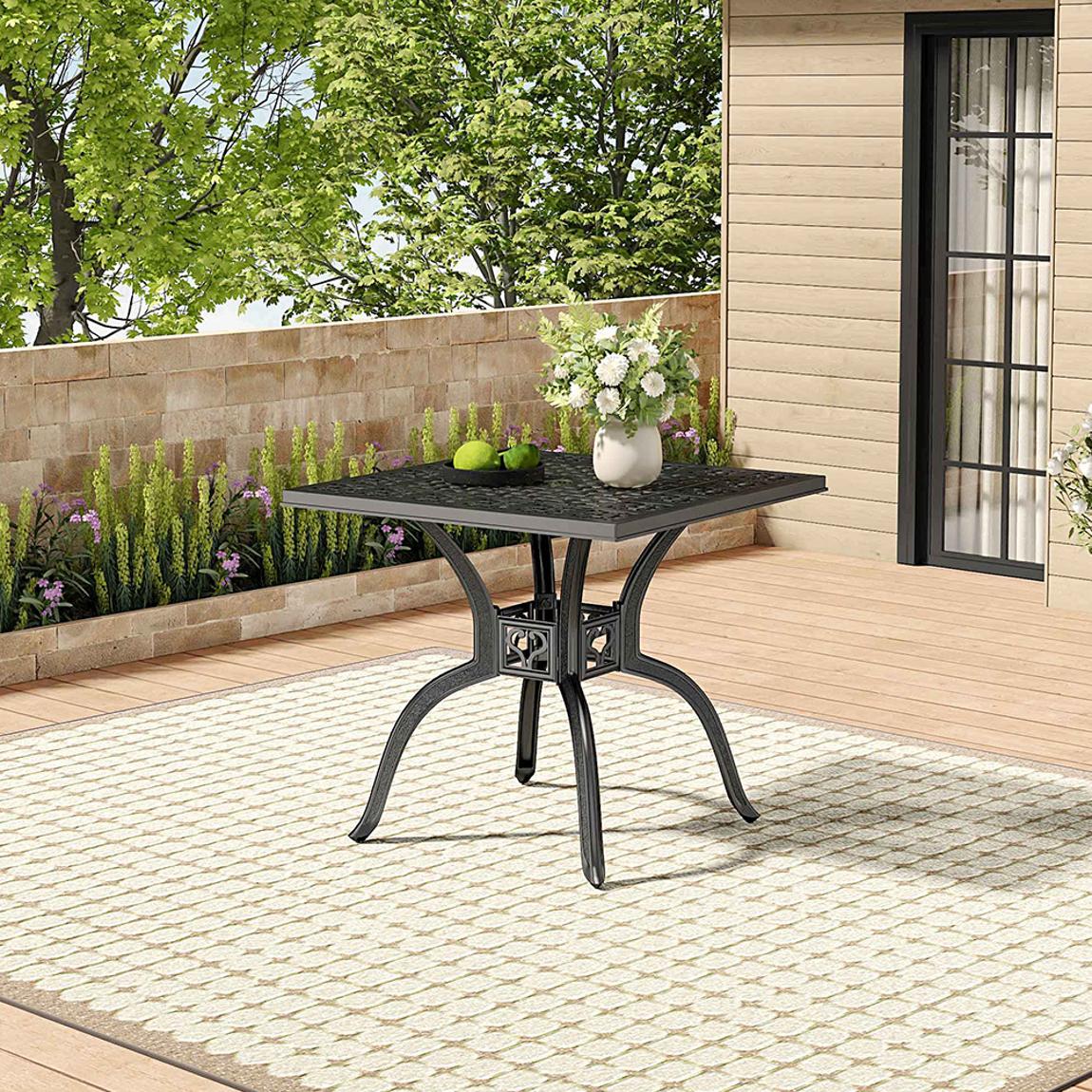 Outdoor Black Square Garden Table with Striped Hollow Design in Cast Aluminum main product photo