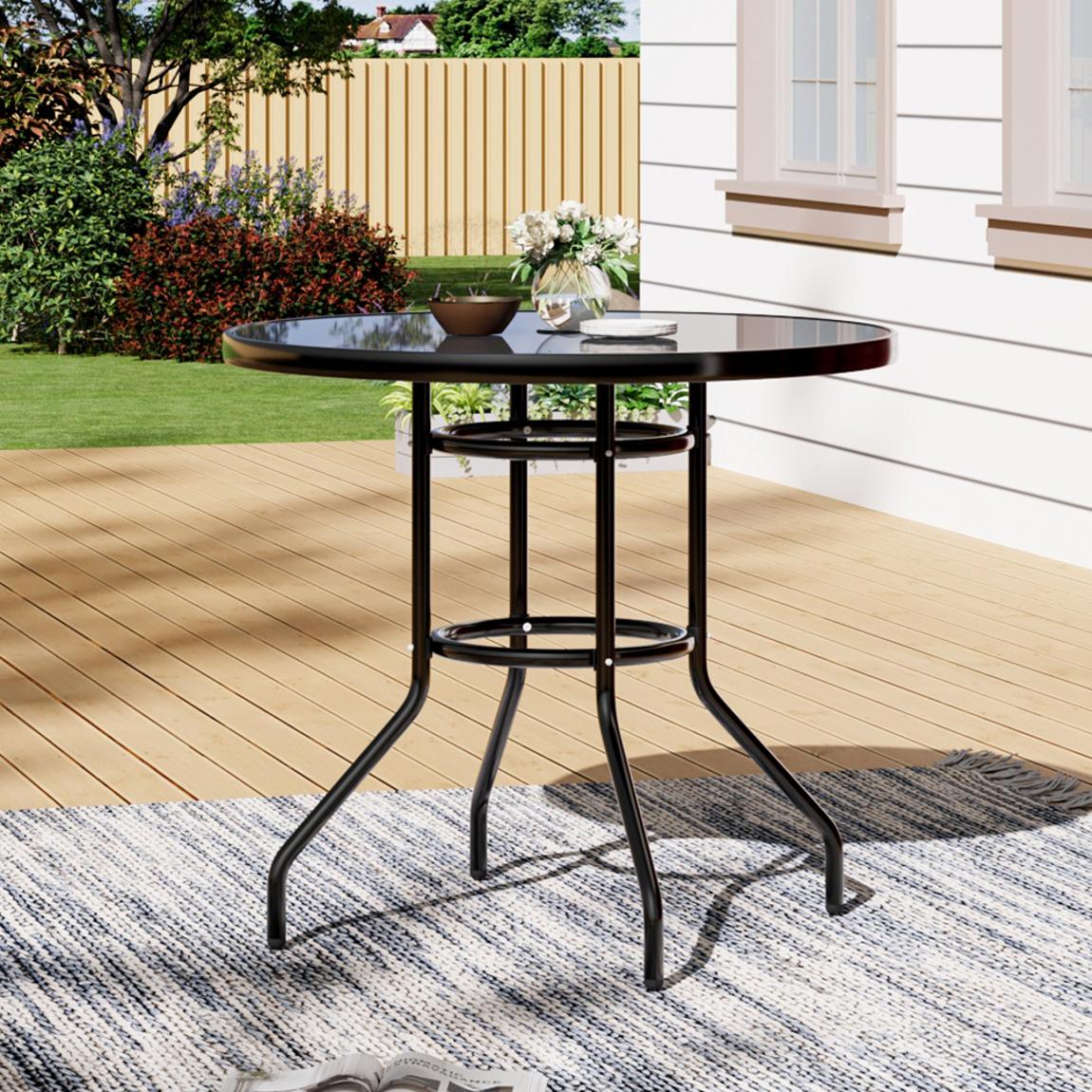 Metallic and Tempered Glass Garden Table with Parasol Hole Outdoor main product photo
