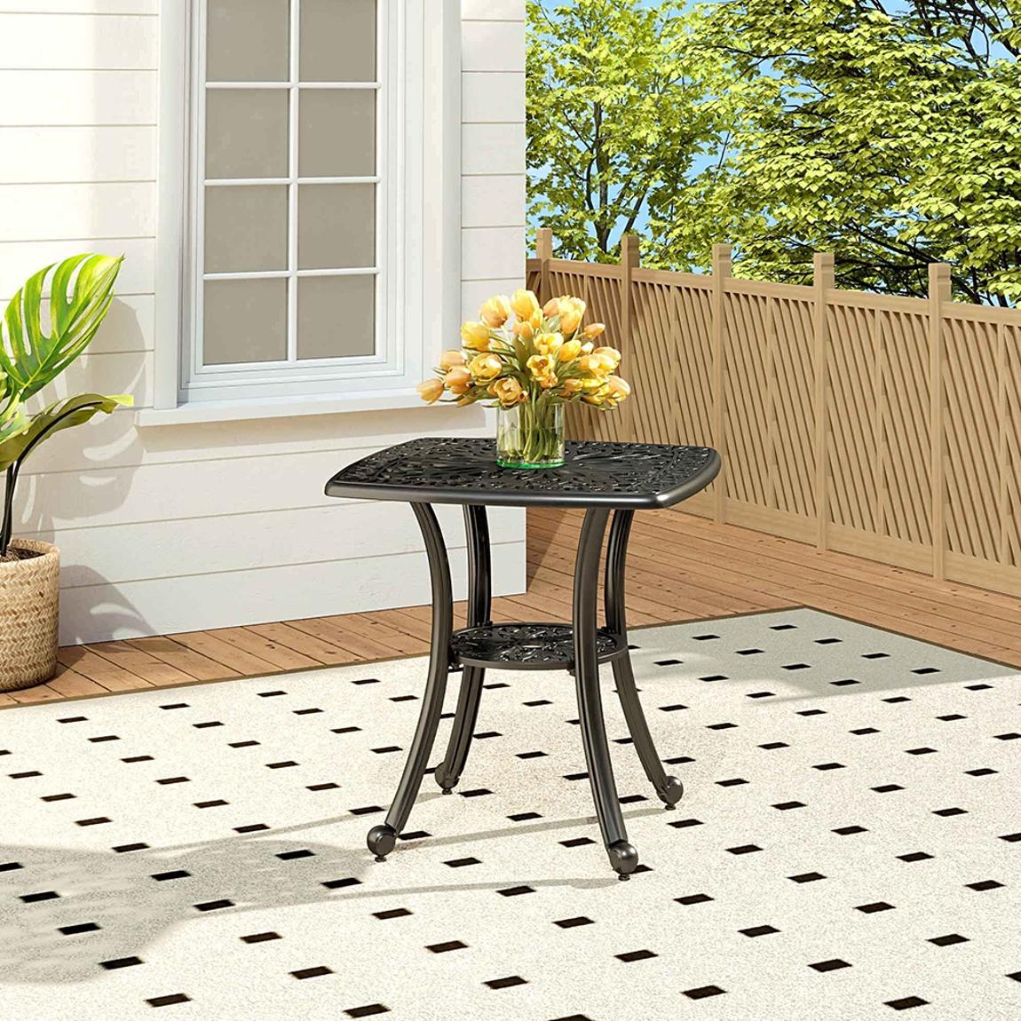Petal Design Square Black Cast Aluminum Garden Table main product photo