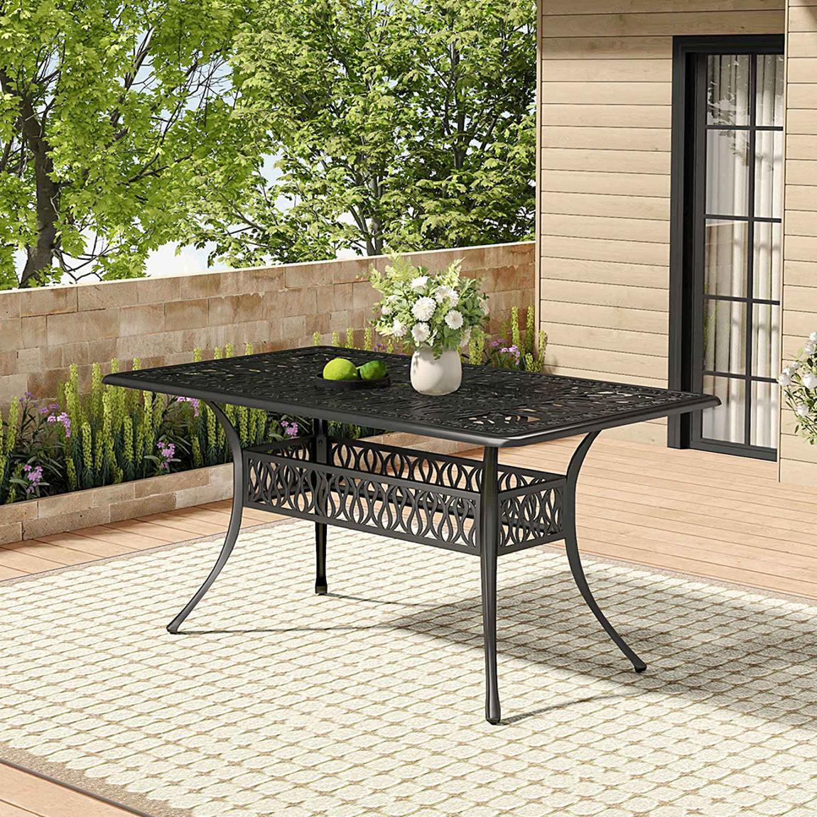 Black Rectangular Cast Aluminum Garden Table main product photo