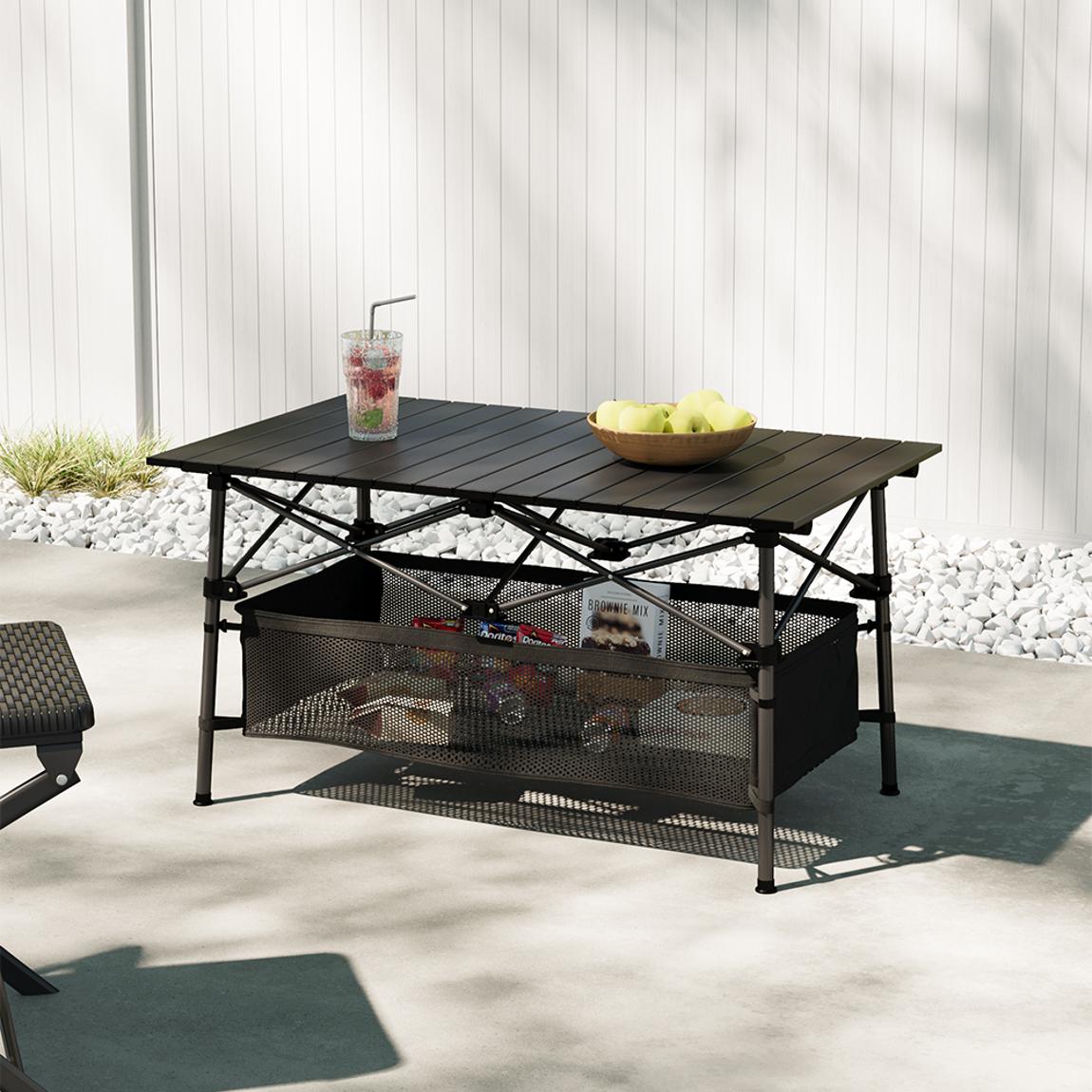 Aluminum Roll-Top Foldable Camping Table with Mesh Shelf main product photo