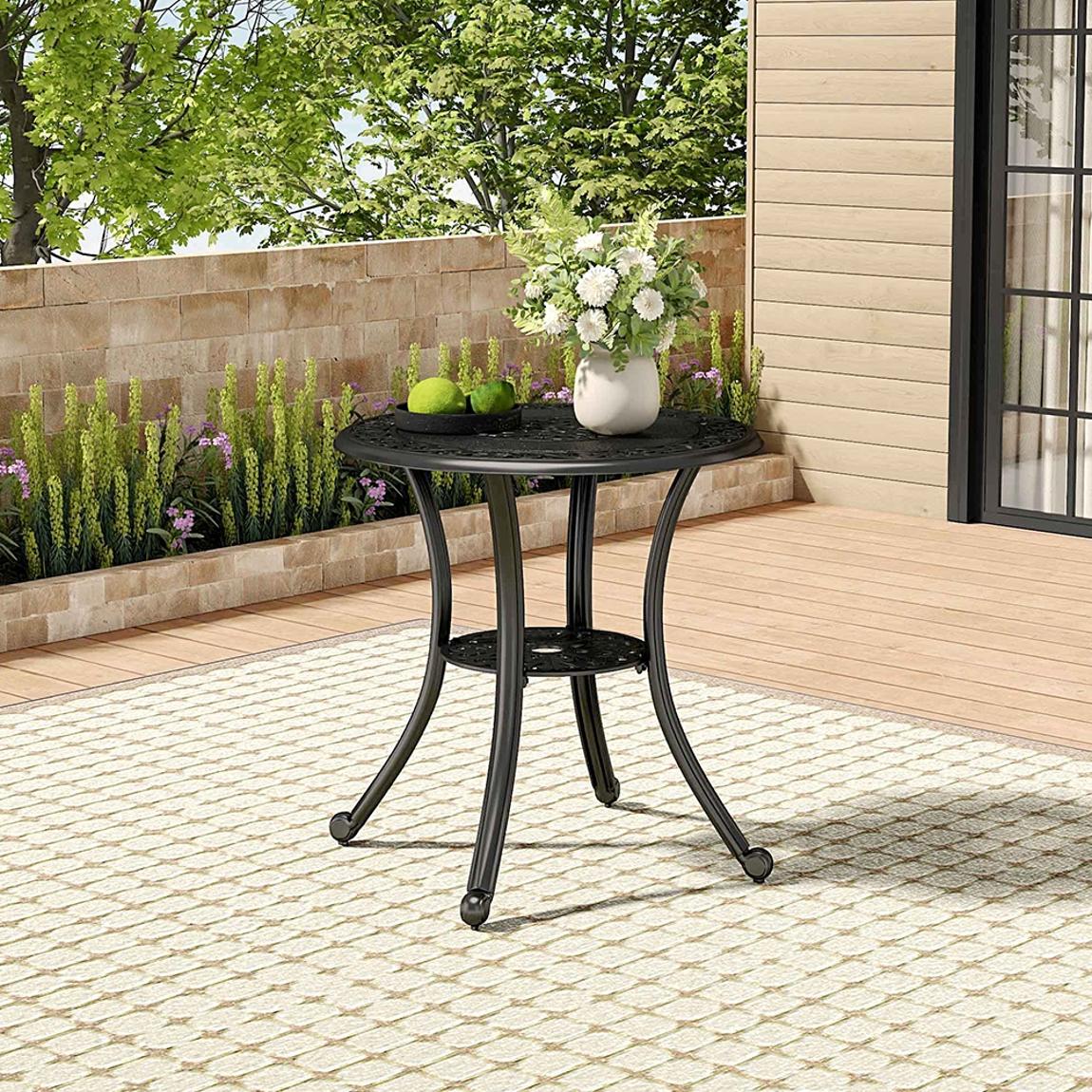 Flower Hollowed Out Cast Aluminum Patio Dining Table with Umbrella Hole main product photo