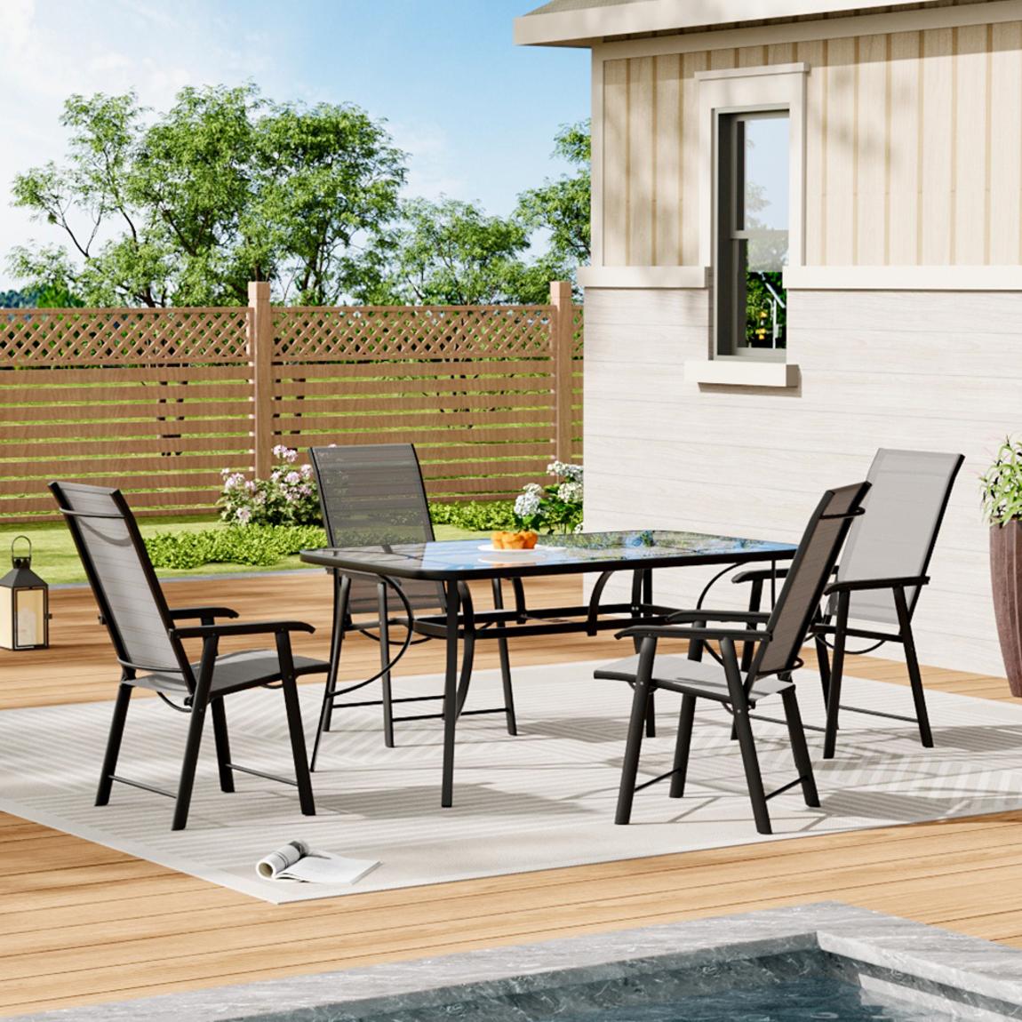 5 Pcs Rectangular Dining Table Chair Set with Parasol Hole main product photo