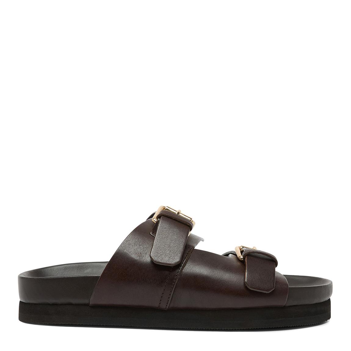 Women's Dark Brown Flora Double Buckle Flat Sandal main product photo