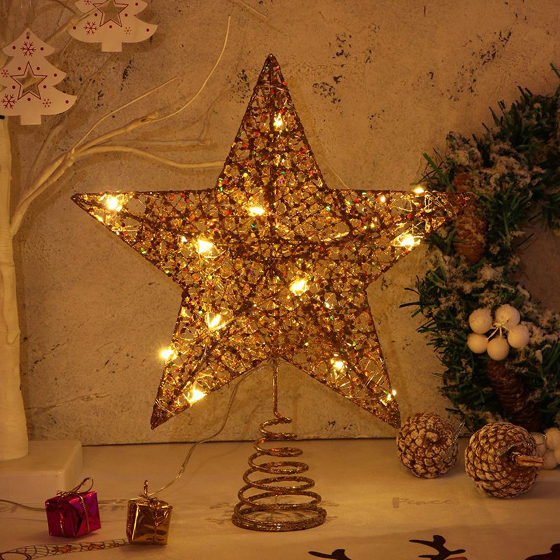 Metal Golden Star with LED Lights for Christmas Tree main product photo