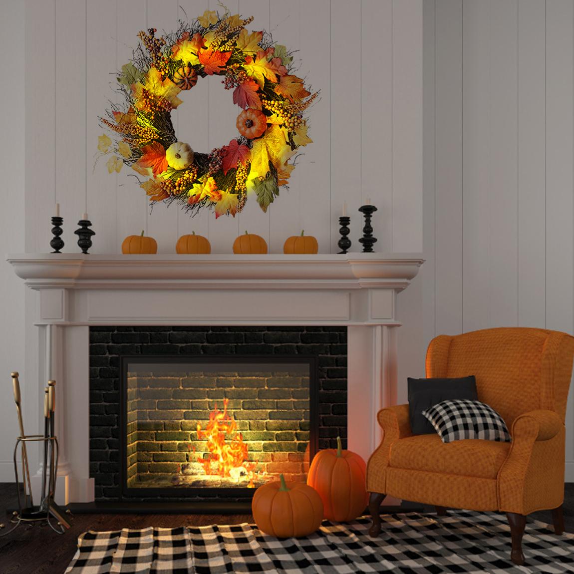 Artificial Realistic Maple Wreath with LED main product photo