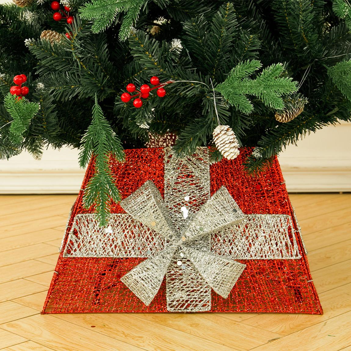 Square Red Christmas Tree Collar Basket with Lights main product photo