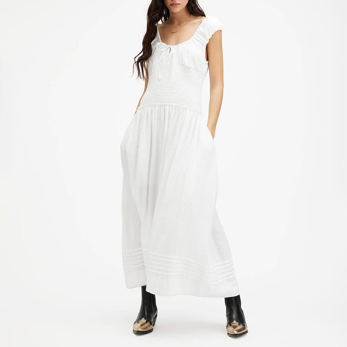 White Eliza Ruched Maxi Dress main product photo
