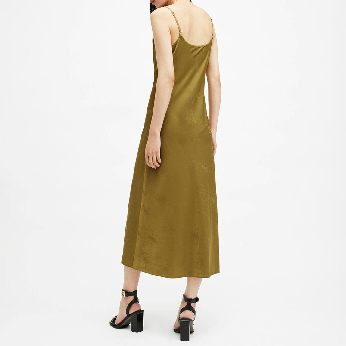 All Saints Green Hadley Cowl Neck Slip Dress - BrandAlley