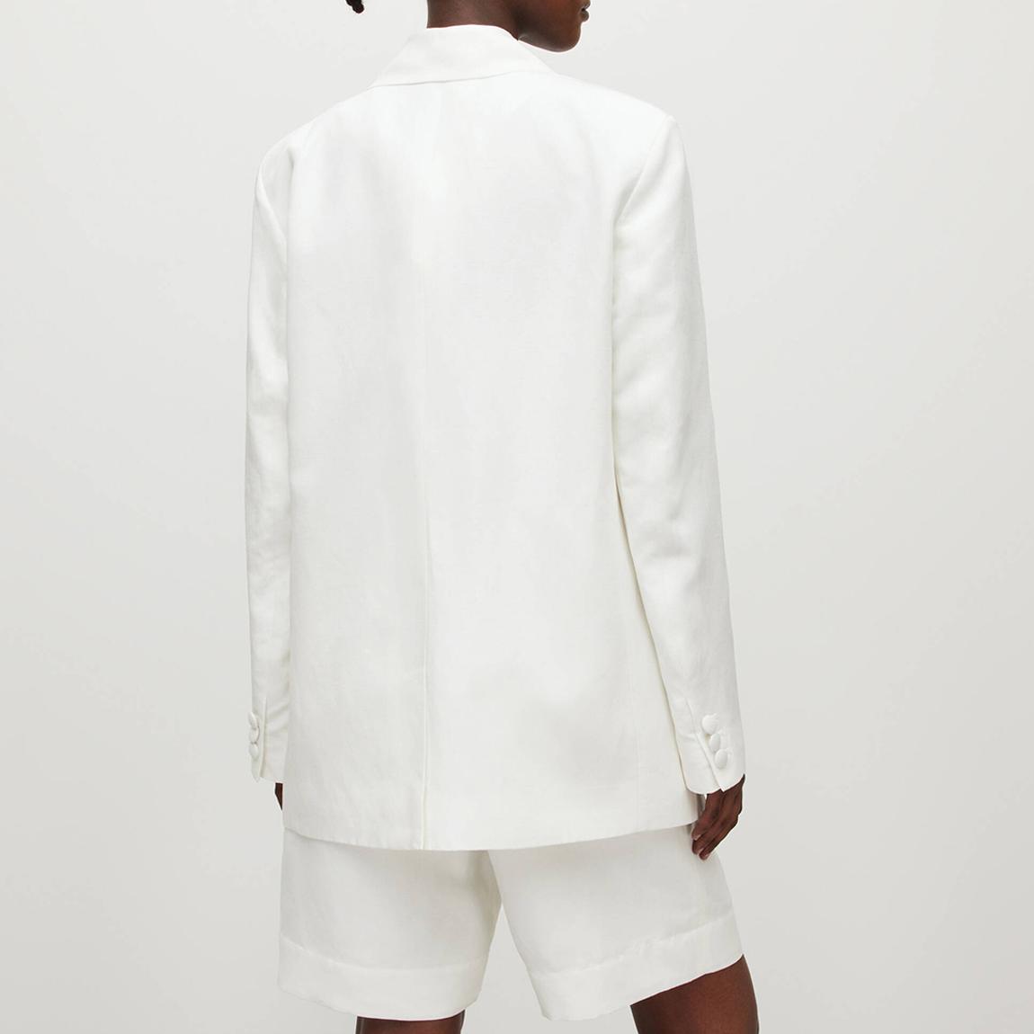 White Petra Linen Blend Double Breasted Blazer main product photo