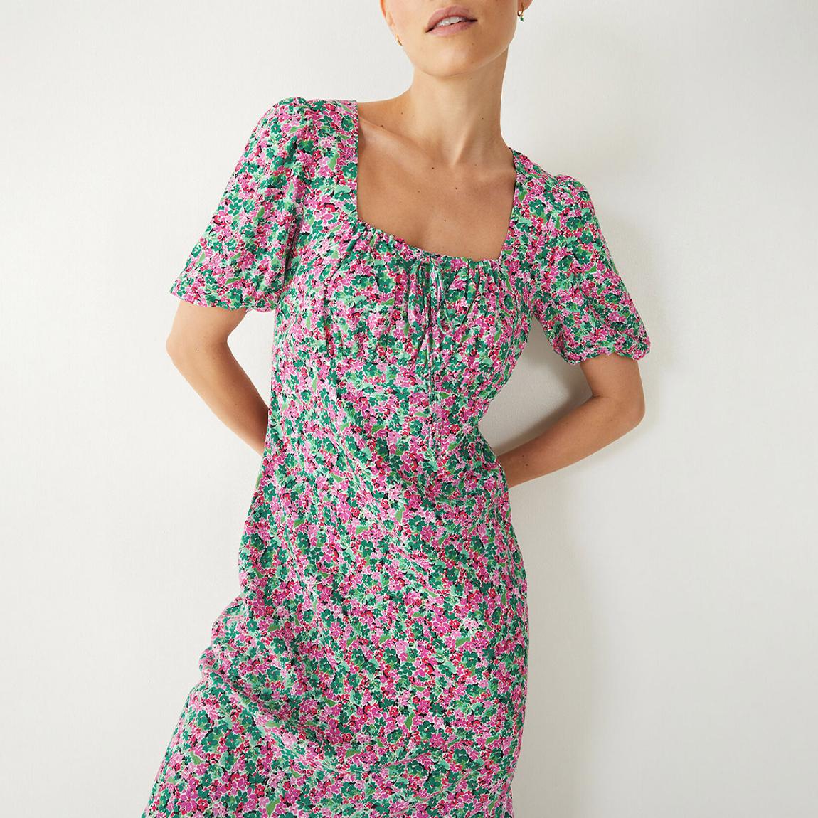 Pink/Green Floral Esther Midi Dress main product photo