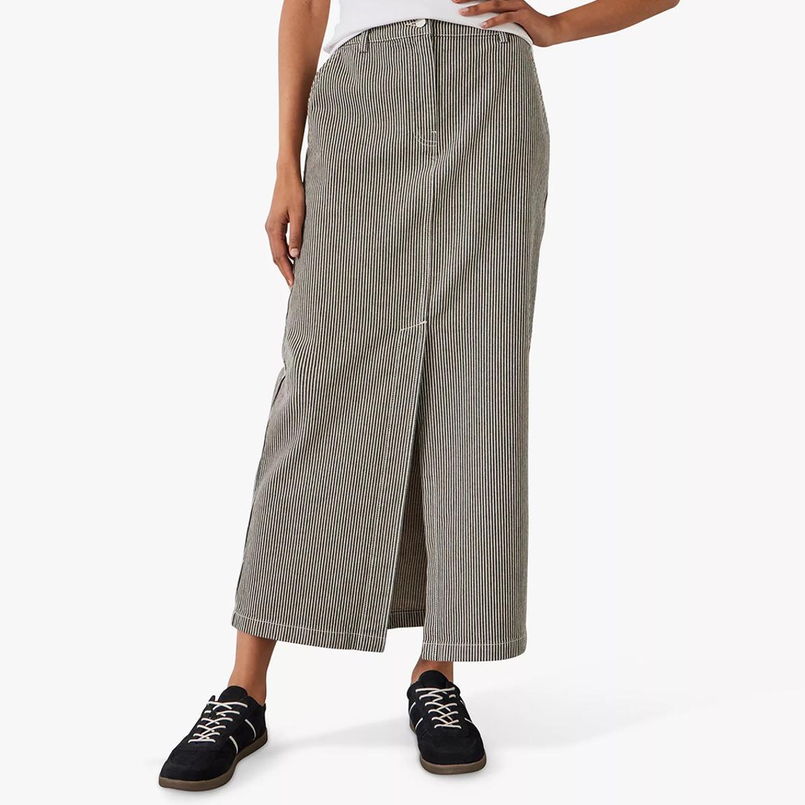 Dark Olive Amalia Stripe Denim Maxi Skirt main product photo