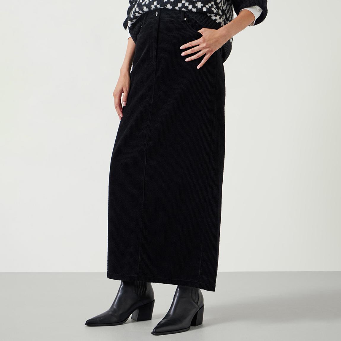 Black Alanna Cord Maxi Skirt main product photo