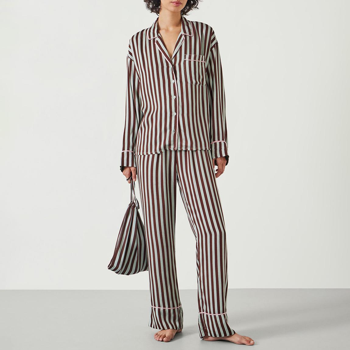 Mint Brown Stripe Angelina Satin Modal Stripe Pyjama Set main product photo
