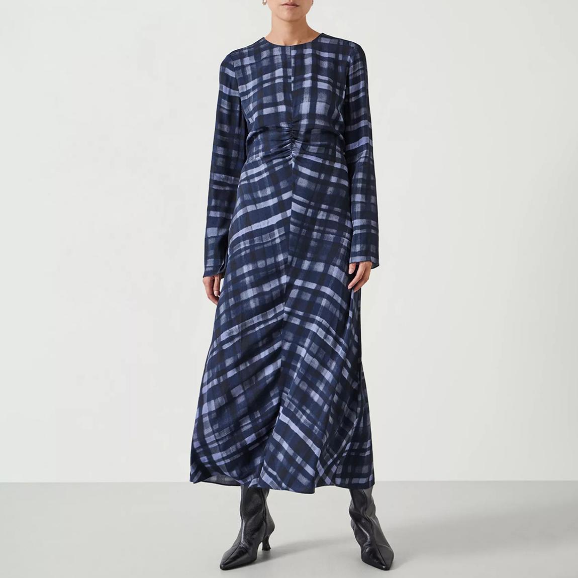 Navy Check Print Myrah Midi Dress main product photo
