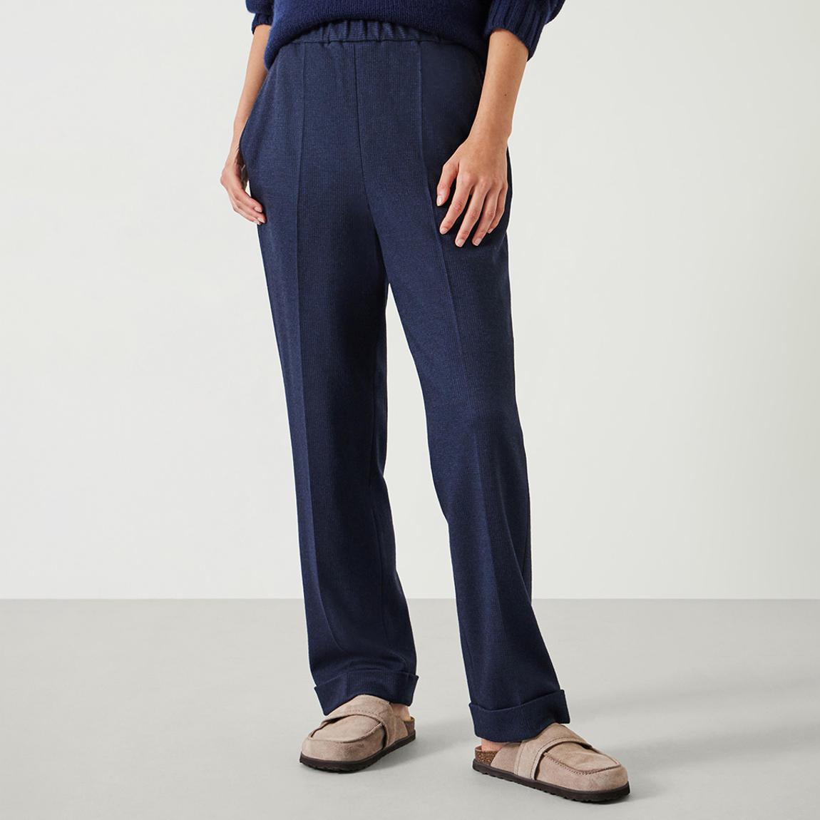 Navy Eliz Slim Wool Blend Check Trousers main product photo