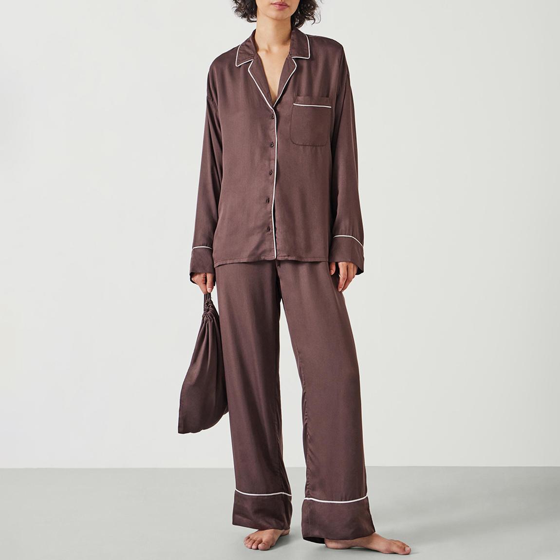 Coffee Brown Angelina Satin Modal Pyjama Set main product photo