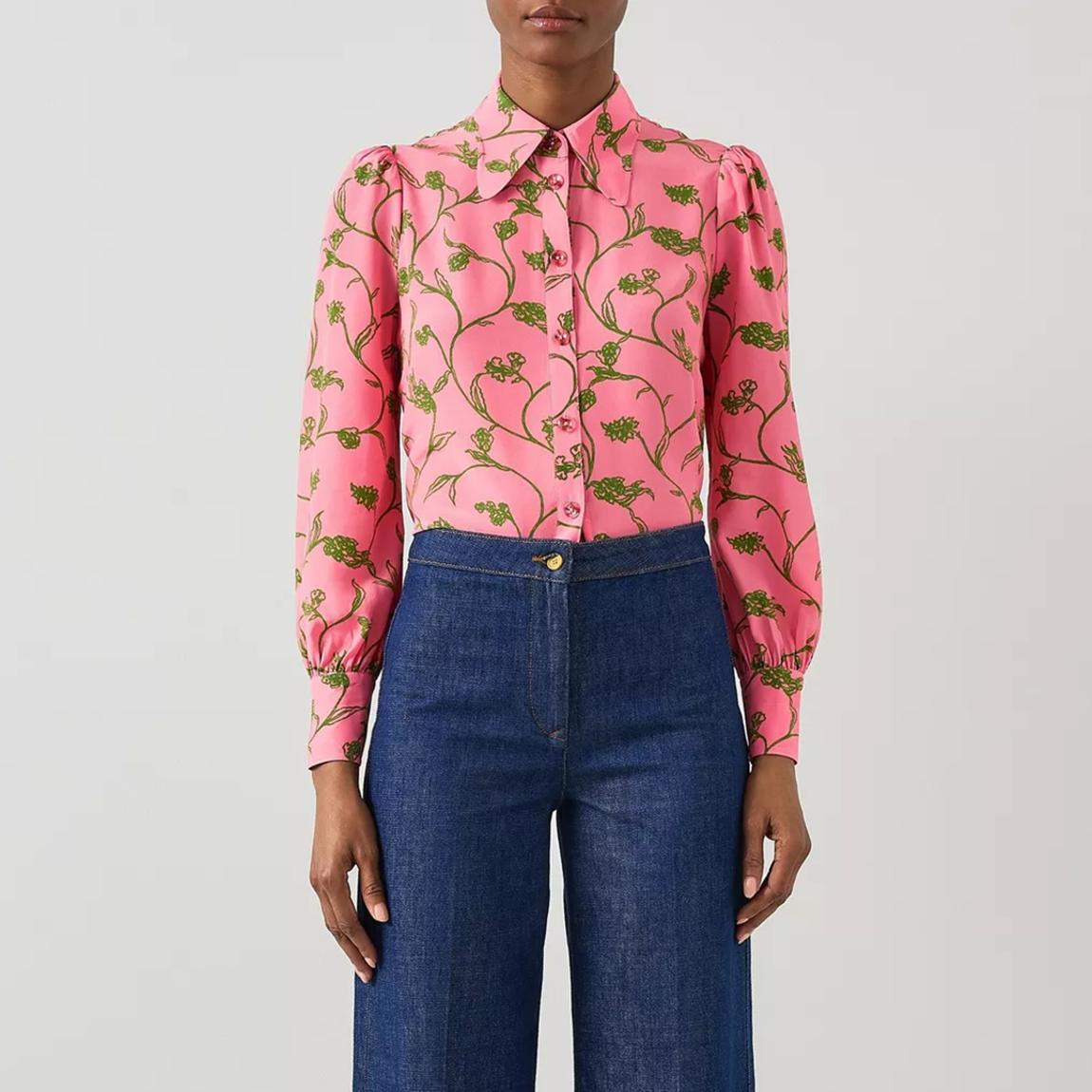 Flamingo/Khaki Penny Printed Silk Blouse main product photo