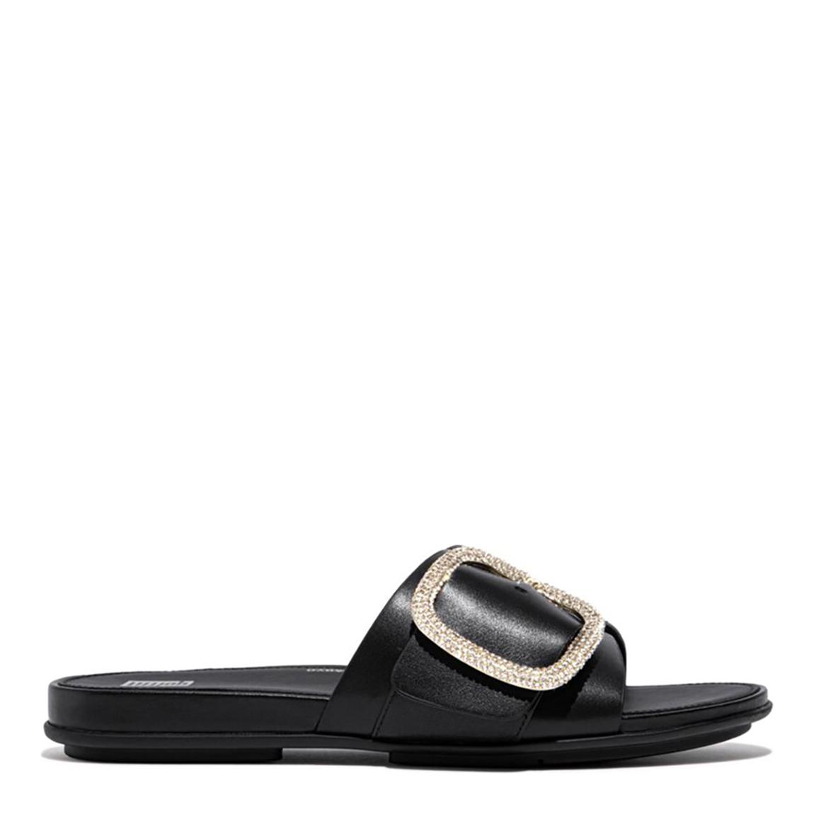 Black Gracie Crystal Maxi Buckle Flat Sandals main product photo