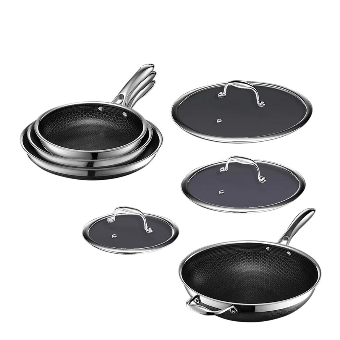 Set of 4 - 3 Fry Pans with Lids and 1 Wok main product photo