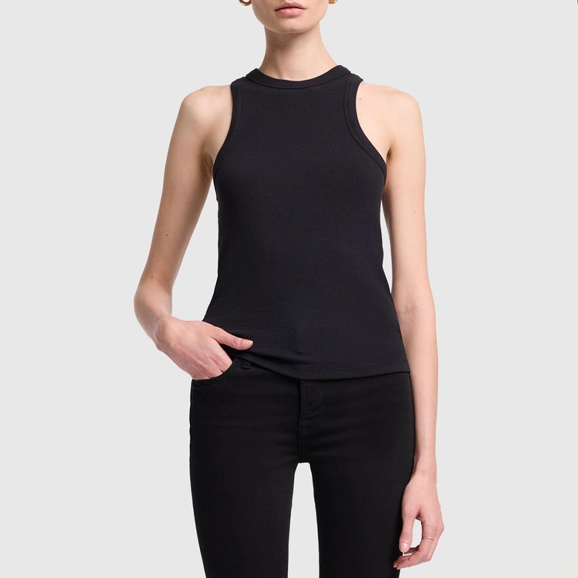 Black Ribbed Racer Tank Top main product photo