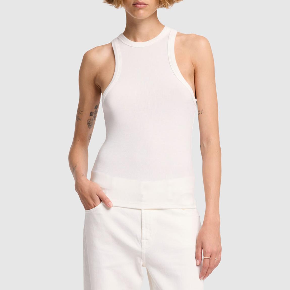 White Ribbed Racer Tank Top main product photo